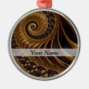 Ornement Rond Argenté Motif en spirale fractale brune moderne