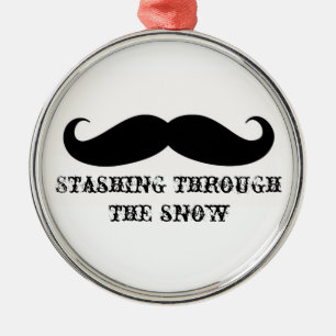 Ornement Rond Argenté Moustaches drôles de Noël de vacances de moustac