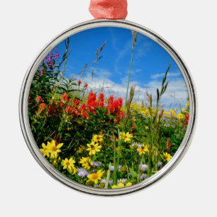 Ornement Rond Argenté Mt. Fleur sauvage