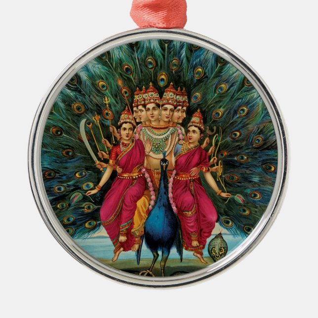 Ornement Rond Argenté Murugan Kartikeyan Skanda Subrahmanyan Hindu Deity (Devant)