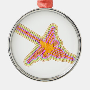 Ornement Rond Argenté Nazca Lignes Colibri Avec Effet Papier Rincé