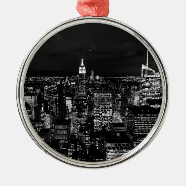 Ornement Rond Argenté New York City Night Skyline (Devant)