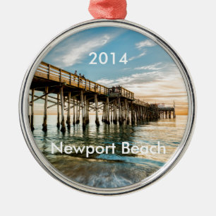 Ornement Rond Argenté Newport Beach Balboa Pier