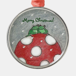 Ornement Rond Argenté Noël des grenouilles : -)