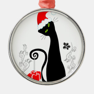 Ornement Rond Argenté Noël moderne Kitty