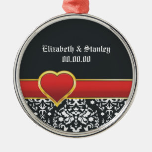 Ornement Rond Argenté Noir blanc damassé rouge coeur mariage Enregistrer