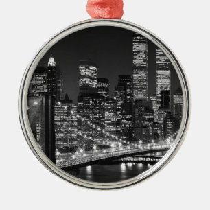 Ornement Rond Argenté Noir et blanc New York City