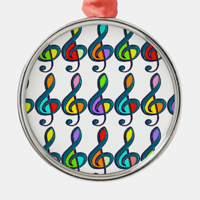 Ornement Rond Argenté notes de musique G clef colorée motif (Devant)
