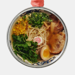 Ornement Rond Argenté Nouilles de Ramen de porc