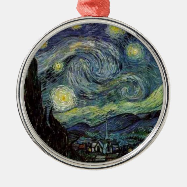 Ornement Rond Argenté Nuit étoilée - van Gogh (Devant)