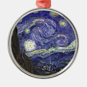 Ornement Rond Argenté Nuit étoilée, Vincent Van Gogh.