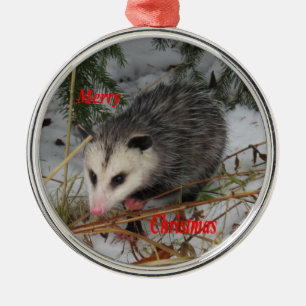 Ornement Rond Argenté Opossum de neige