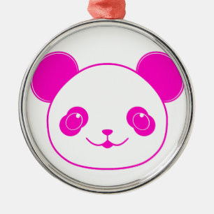 Ornement Rond Argenté Ours rose Kawaii Panda
