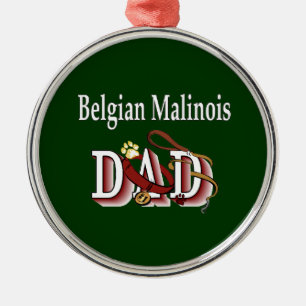 Ornement Rond Argenté Papa Malinois belge