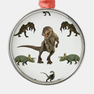 Ornement Rond Argenté Papier Dinosaure