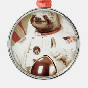 Ornement Rond Argenté Paresse d'astronaute