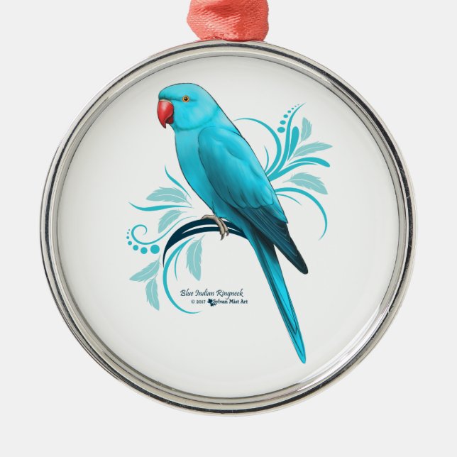 Ornement Rond Argenté Parrot bleu indien Ringneck (Devant)