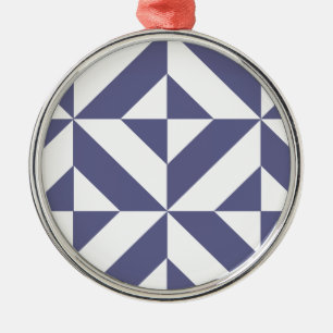 Ornement Rond Argenté Patters Midnight Blue Geometric Deco Cube
