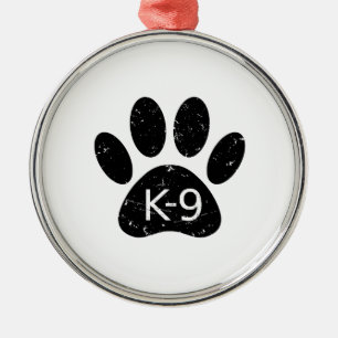 Ornement Rond Argenté Paw Chien en Perdu Grunge K-9