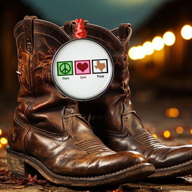 Ornement Rond Argenté Peace Love Texas (Créateur téléchargé)