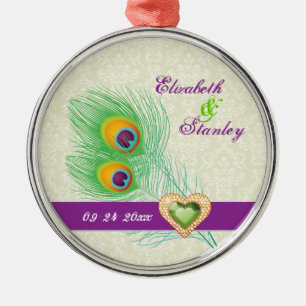 Ornement Rond Argenté Peacock plumes bijou coeur mariage Enregistrer la