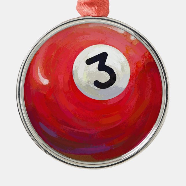Ornement Rond Argenté Peint 3 Motif de billard (Devant)