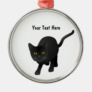 Ornement Rond Argenté Personnaliser un chat noir mignon