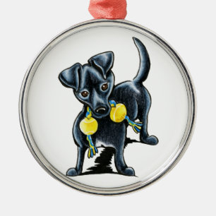 Ornement Rond Argenté Petit chien noir Tucker