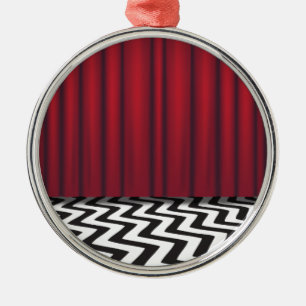Ornement Rond Argenté Pièce noire de rouge de loge
