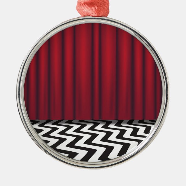 Ornement Rond Argenté Pièce noire de rouge de loge (Devant)