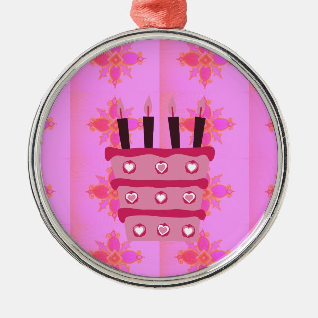 Ornement Rond Argenté Pink Bird Cake Art Imprimer (Devant)