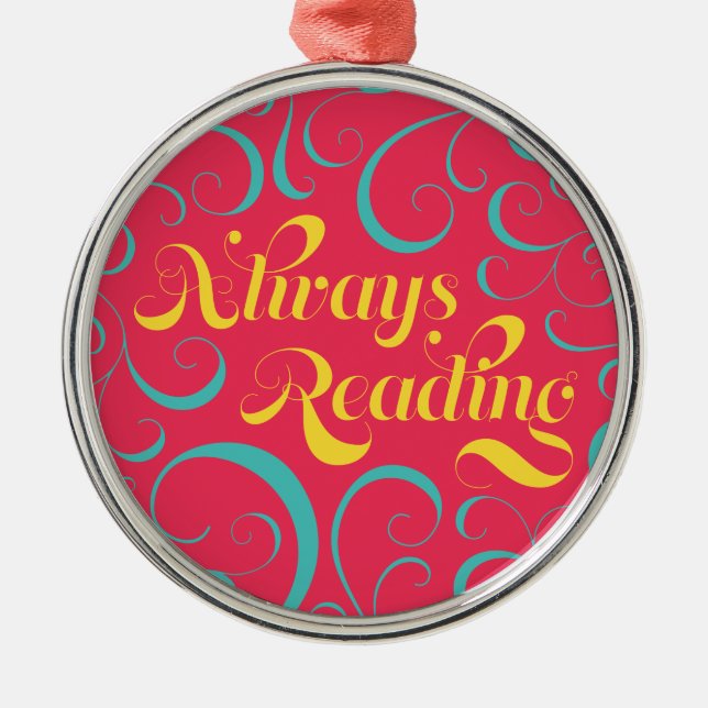 Ornement Rond Argenté Pink Blue Yellow Swirls Toujours Lecture Livre (Devant)