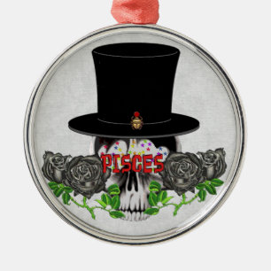 Ornement Rond Argenté Pisces Skull