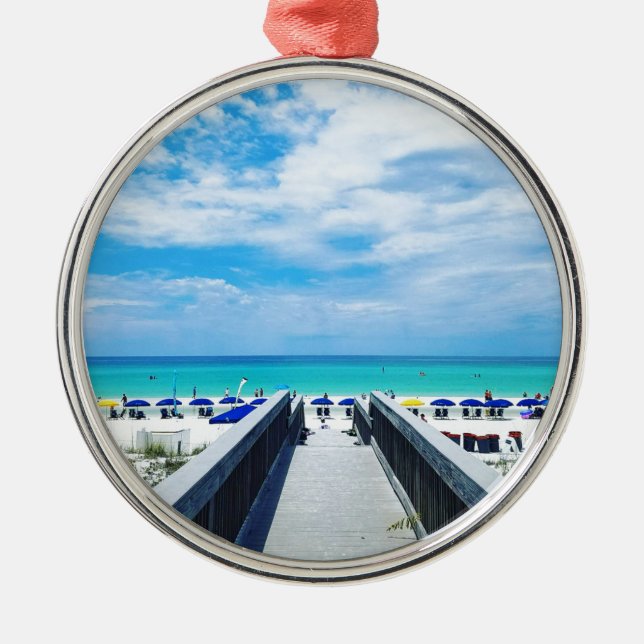 Ornement Rond Argenté Plages de Destin la Floride (Devant)