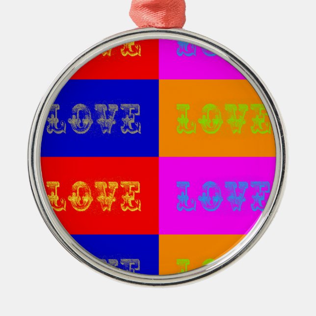 Ornement Rond Argenté Pop Art Love (Devant)