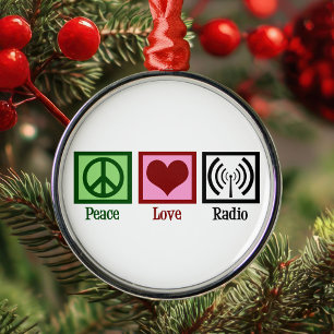 Ornement Rond Argenté Radio d'amour de paix