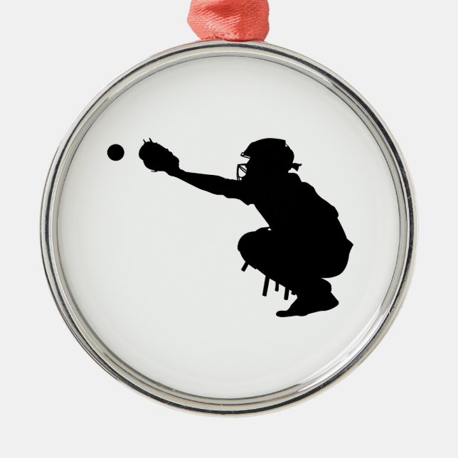 Ornement Rond Argenté Receveur de base-ball (Devant)