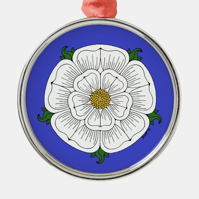 Ornement Rond Argenté Rose blanche de York (Devant)