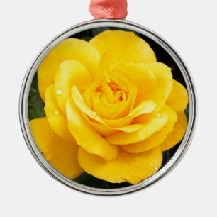 Ornement Rond Argenté Rose jaune