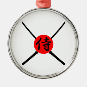 Ornement Rond Argenté SAMURAI - Épée & Kanji