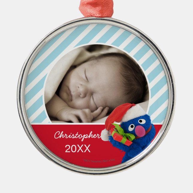 Ornement Rond Argenté Santa Hat Grover | Ajouter Votre Nom (Devant)