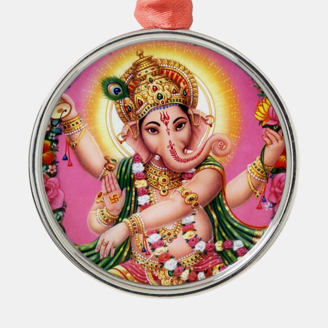 Ornement Rond Argenté Seigneur Ganesha de danse (Devant)