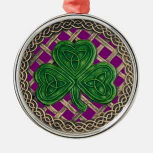 Ornement Rond Argenté Shamrock And Celtic Knots Ornament Purple