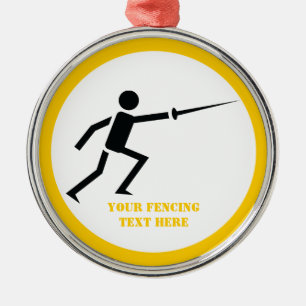 Ornement Rond Argenté Silhouette noire Fencer avec clôture d'épée person