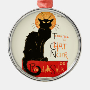 Ornement Rond Argenté Steinlen Chat noir classique