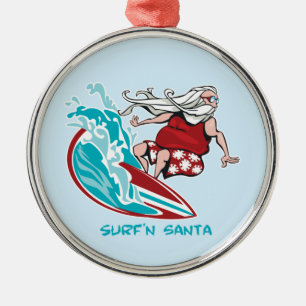 Ornement Rond Argenté Surf'n Père Noël