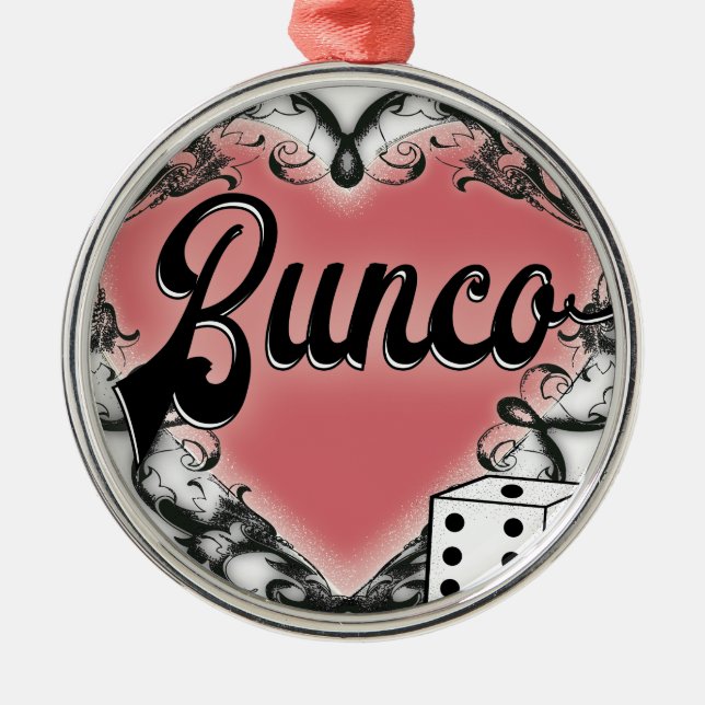 Ornement Rond Argenté tatouage de coeur de bunco (Devant)