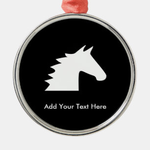 Ornement Rond Argenté Tête de cheval blanc