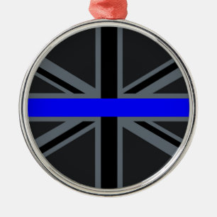 Ornement Rond Argenté Thin Blue Line Union Jack Graphic