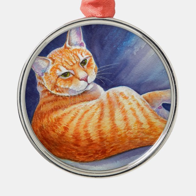 Ornement Rond Argenté Tigg l'Orange Tabby Cat (Devant)